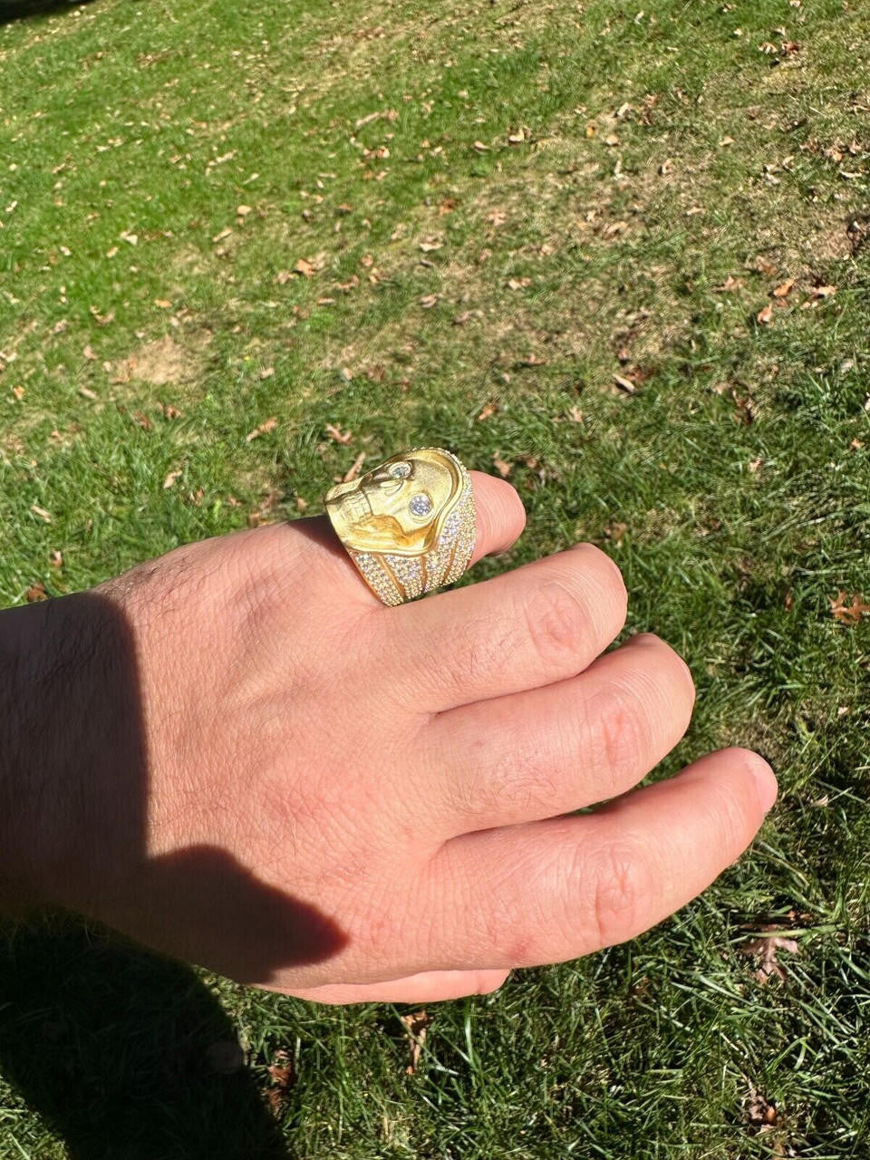Italiano Silver, Inc. MOISSANITE Iced HEAVY Death Skull Ring Matte Real 14k Gold Over 925 Silver