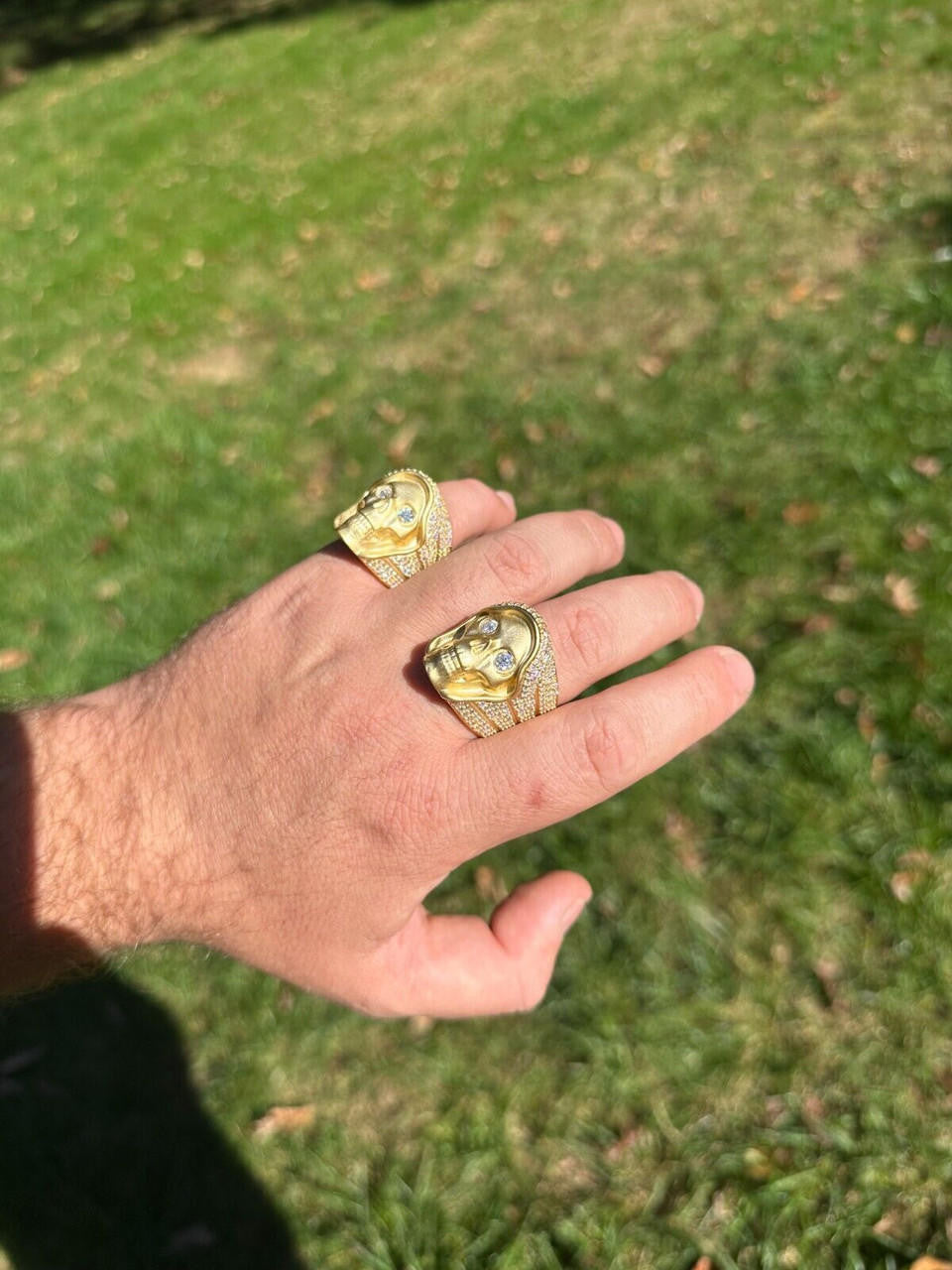 Italiano Silver, Inc. MOISSANITE Iced HEAVY Death Skull Ring Matte Real 14k Gold Over 925 Silver