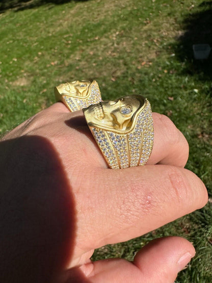 Italiano Silver, Inc. MOISSANITE Iced HEAVY Death Skull Ring Matte Real 14k Gold Over 925 Silver