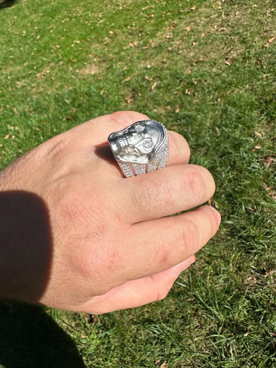 Italiano Silver, Inc. MOISSANITE Iced HEAVY Death Skull Ring Mens Real Solid Matte Finish 925 Silver