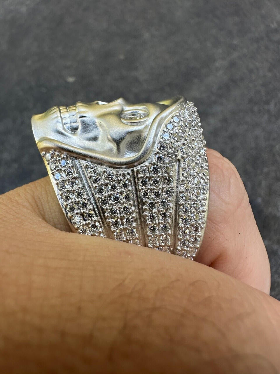 Italiano Silver, Inc. MOISSANITE Iced HEAVY Death Skull Ring Mens Real Solid Matte Finish 925 Silver