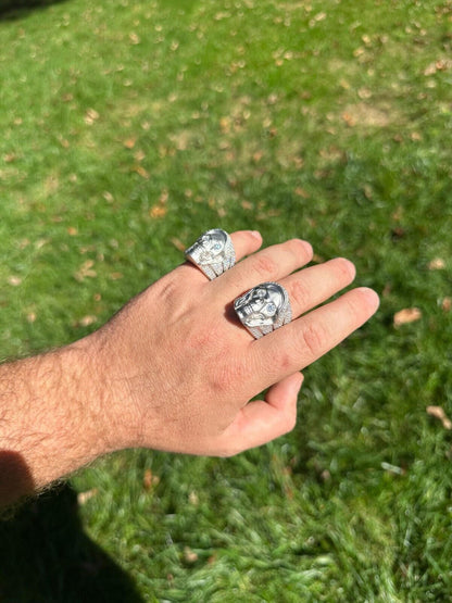 Italiano Silver, Inc. MOISSANITE Iced HEAVY Death Skull Ring Mens Real Solid Matte Finish 925 Silver