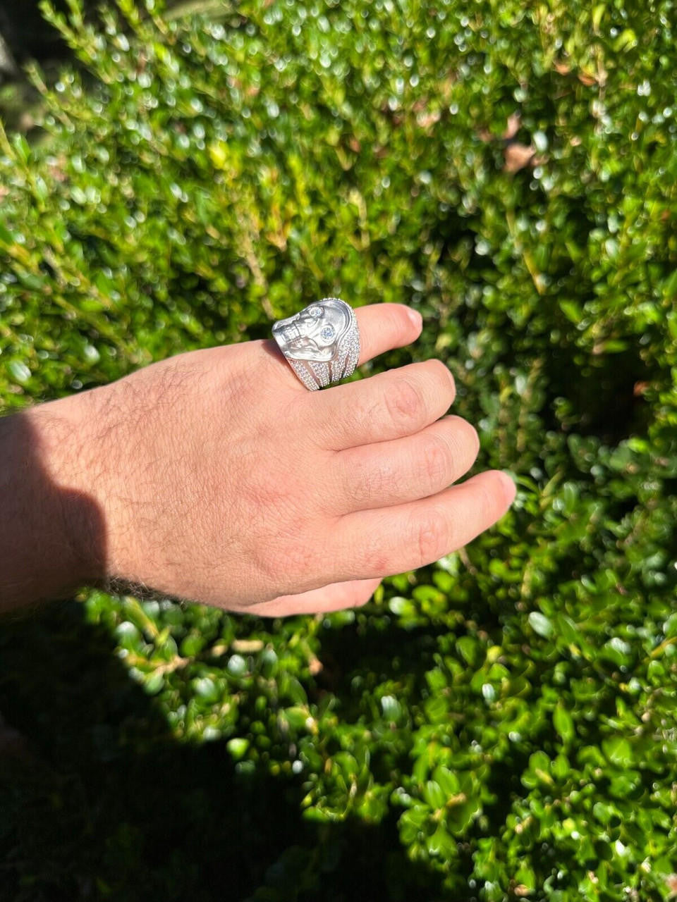 Italiano Silver, Inc. MOISSANITE Iced HEAVY Death Skull Ring Mens Real Solid Matte Finish 925 Silver