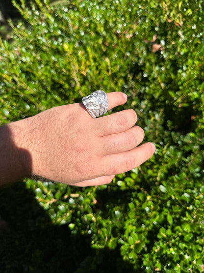 Italiano Silver, Inc. MOISSANITE Iced HEAVY Death Skull Ring Mens Real Solid Matte Finish 925 Silver