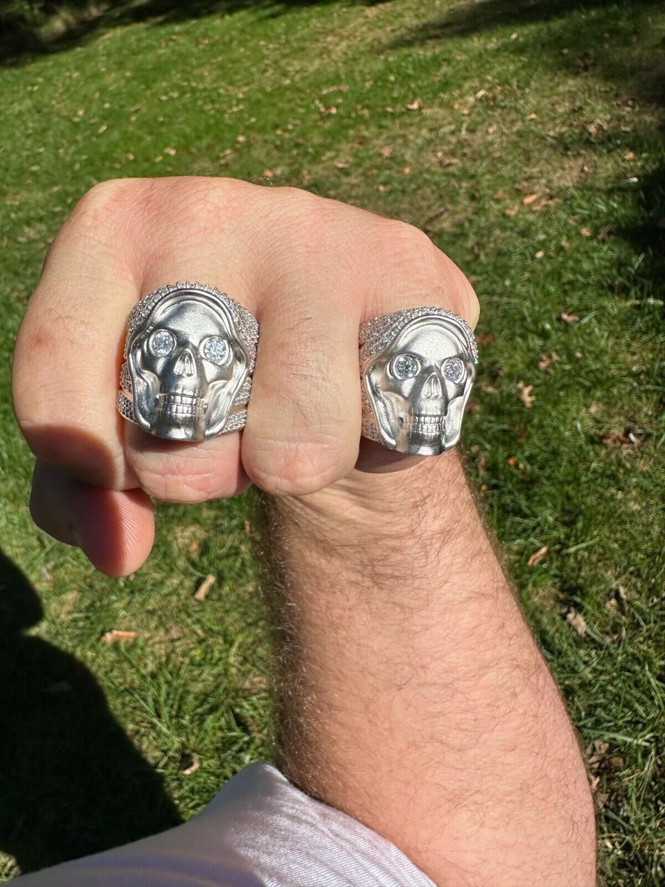 Italiano Silver, Inc. MOISSANITE Iced HEAVY Death Skull Ring Mens Real Solid Matte Finish 925 Silver