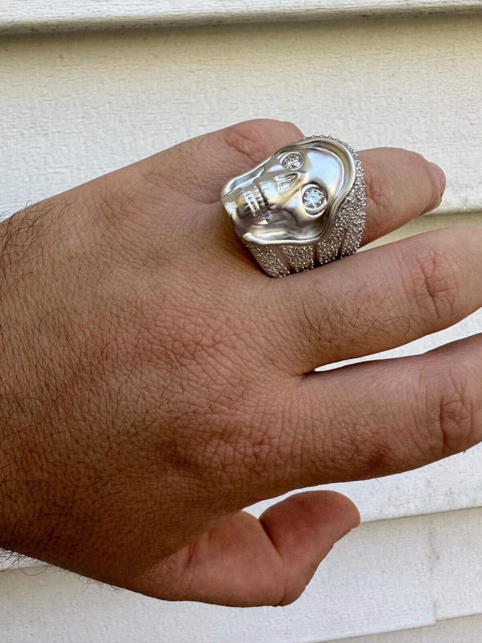 Italiano Silver, Inc. MOISSANITE Iced HEAVY Death Skull Ring Mens Real Solid Matte Finish 925 Silver