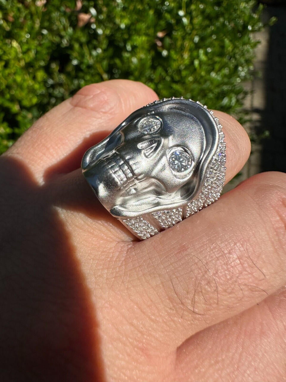 Italiano Silver, Inc. MOISSANITE Iced HEAVY Death Skull Ring Mens Real Solid Matte Finish 925 Silver