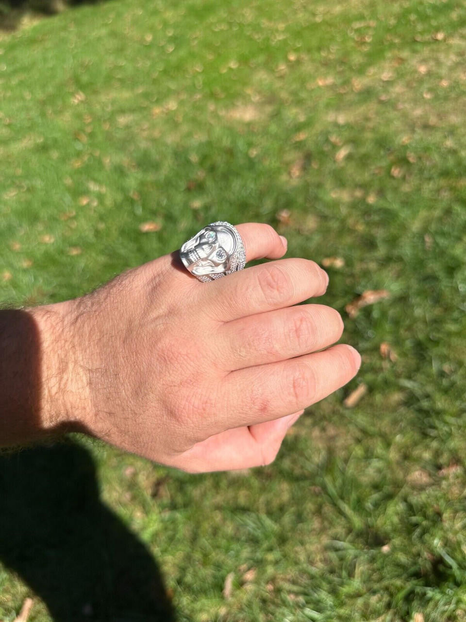 Italiano Silver, Inc. MOISSANITE Iced HEAVY Death Skull Ring Mens Real Solid Matte Finish 925 Silver