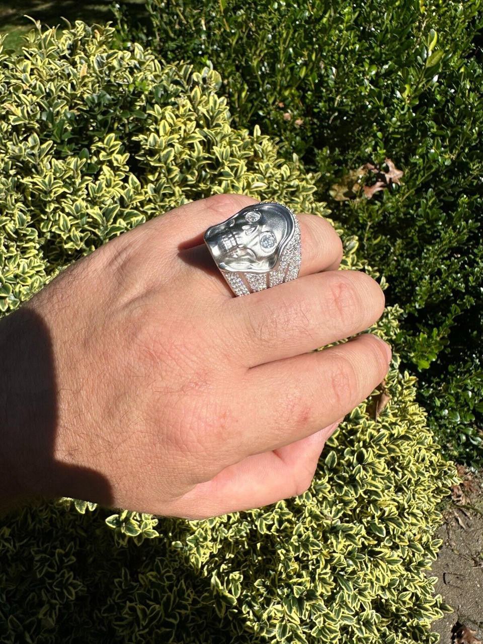 Italiano Silver, Inc. MOISSANITE Iced HEAVY Death Skull Ring Mens Real Solid Matte Finish 925 Silver