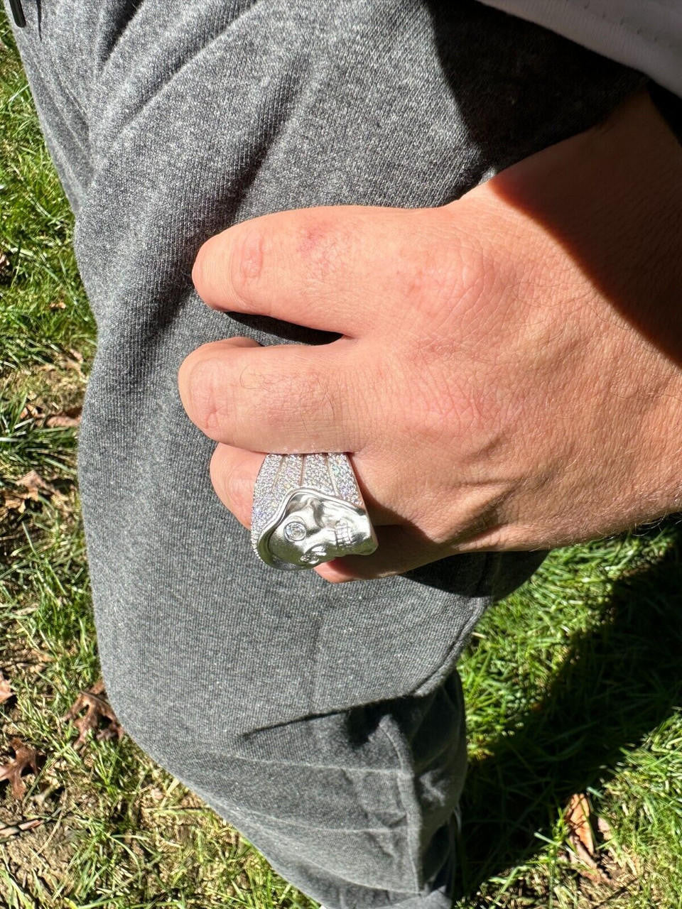 Italiano Silver, Inc. MOISSANITE Iced HEAVY Death Skull Ring Mens Real Solid Matte Finish 925 Silver