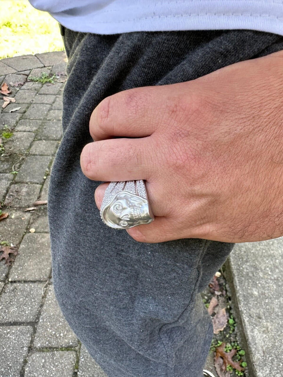 Italiano Silver, Inc. MOISSANITE Iced HEAVY Death Skull Ring Mens Real Solid Matte Finish 925 Silver