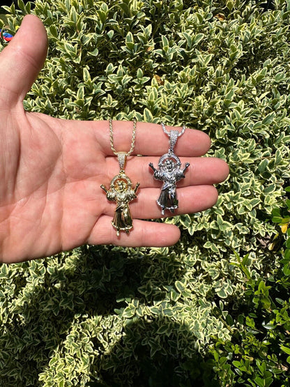 Italiano Silver, Inc. MOISSANITE Iced Santo Niño de Atocha Baby Jesus Pendant Necklace Real 925 Silver