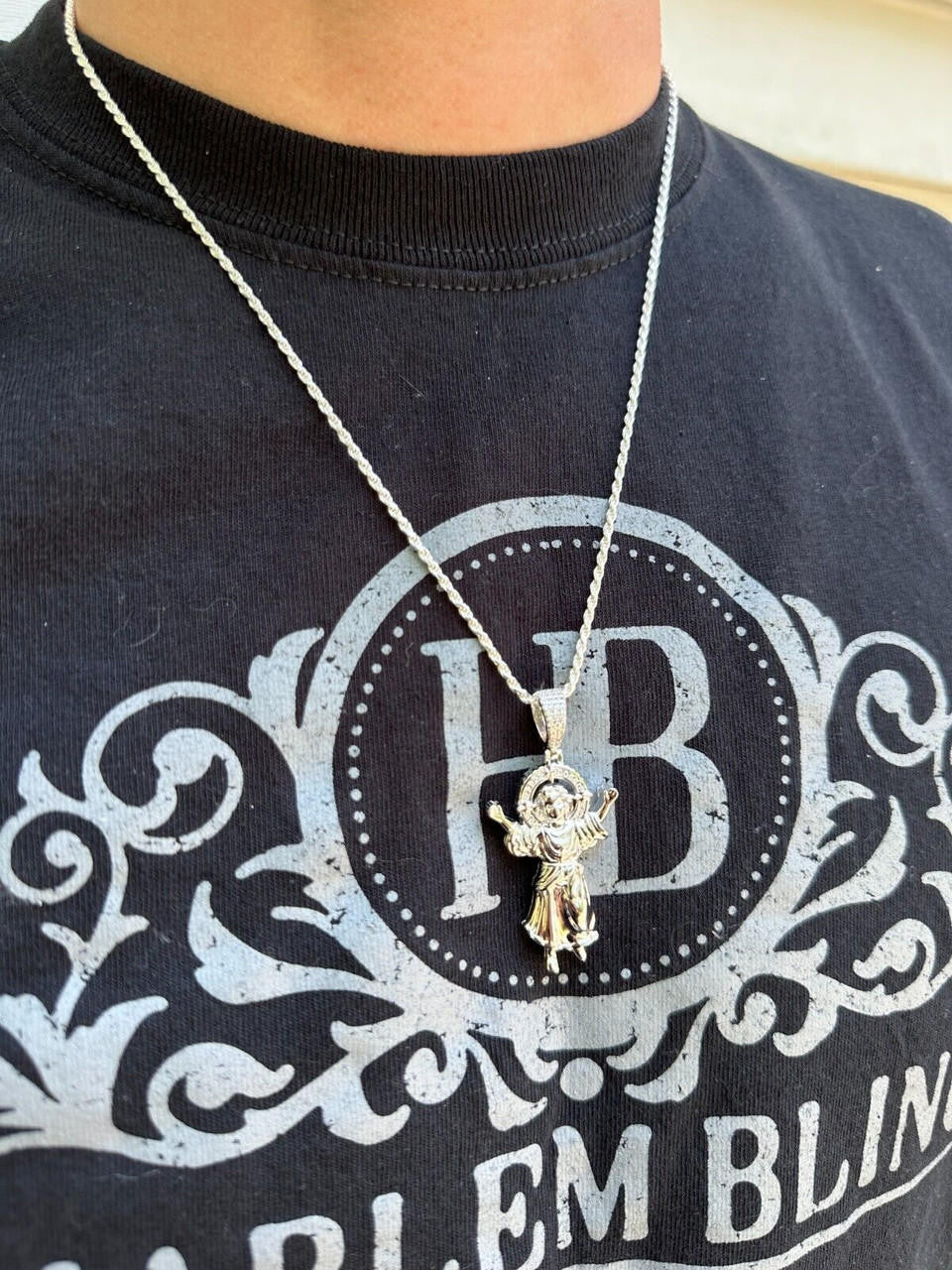 Italiano Silver, Inc. MOISSANITE Iced Santo Niño de Atocha Baby Jesus Pendant Necklace Real 925 Silver