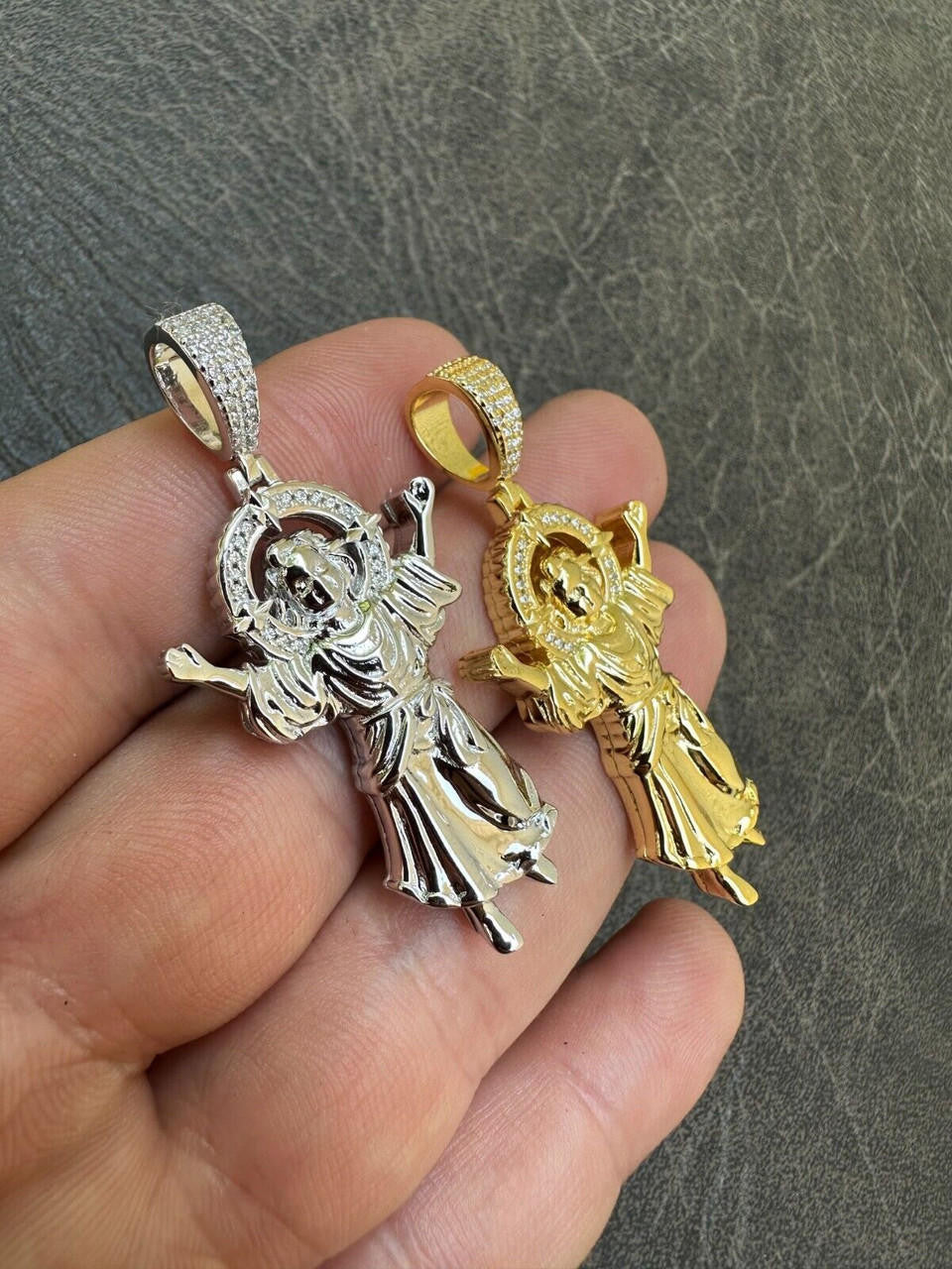 Italiano Silver, Inc. MOISSANITE Iced Santo Niño de Atocha Baby Jesus Pendant Necklace Real 925 Silver