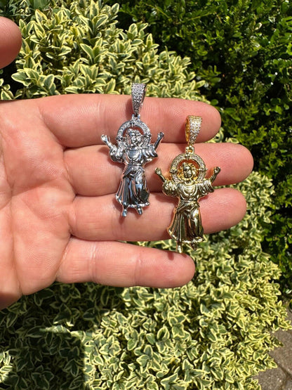 Italiano Silver, Inc. MOISSANITE Iced Santo Niño de Atocha Baby Jesus Pendant Necklace Real 925 Silver