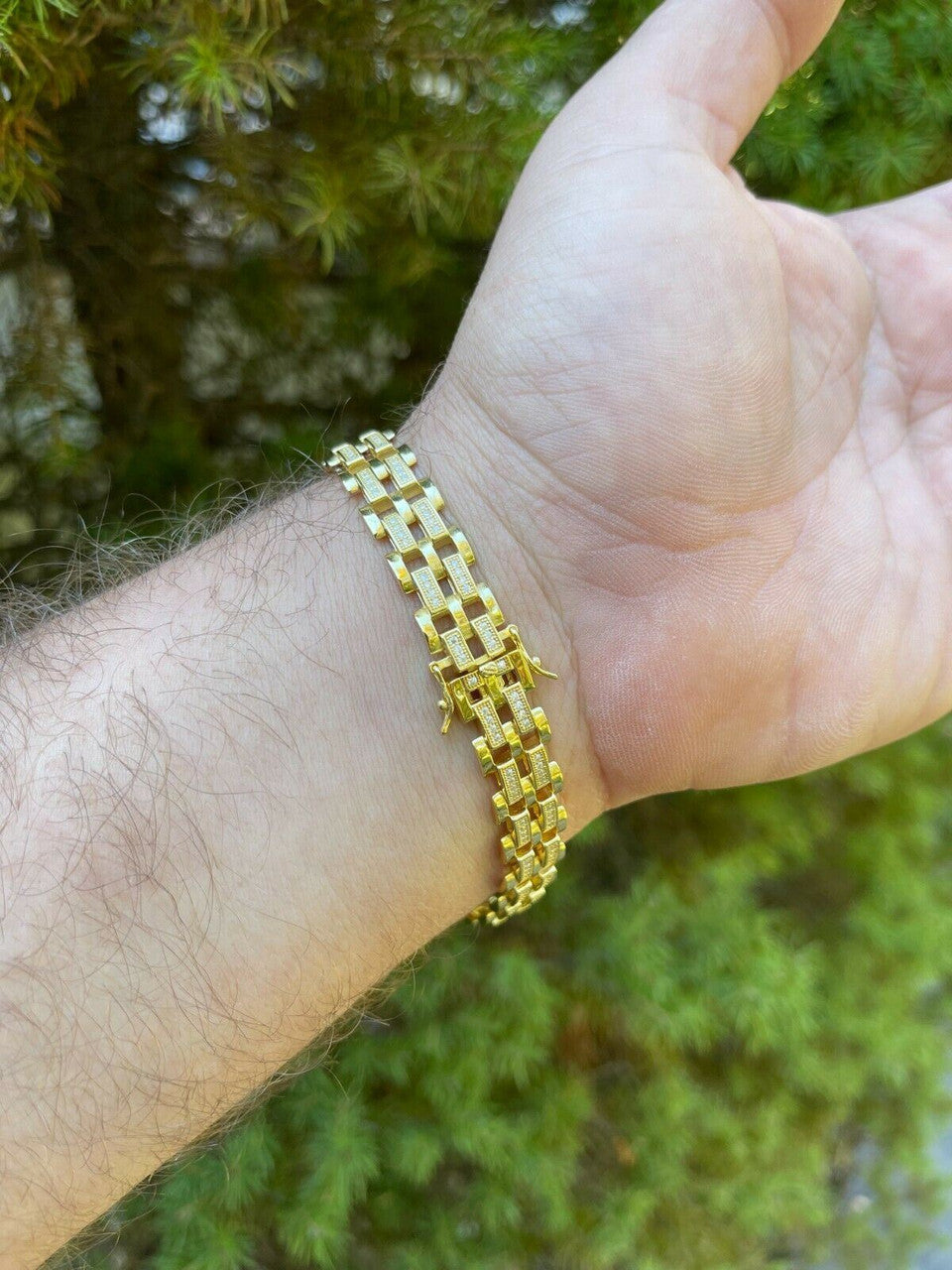 Italiano Silver, Inc MOISSANITE Presidential ID Bracelet 14k Gold Vermeil Real 925 Silver Iced HipHop