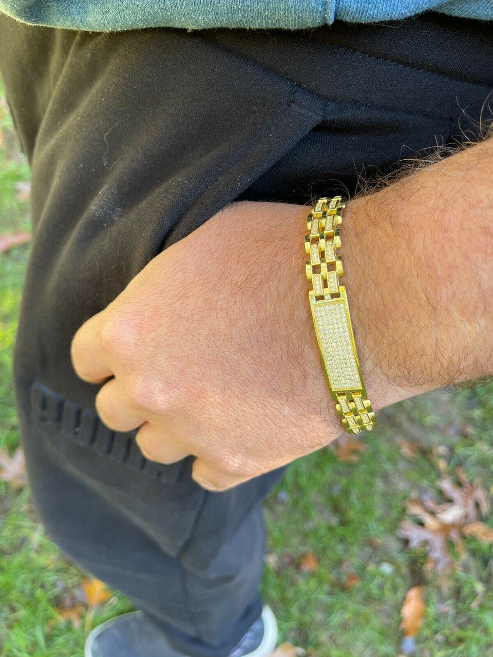 Italiano Silver, Inc MOISSANITE Presidential ID Bracelet 14k Gold Vermeil Real 925 Silver Iced HipHop