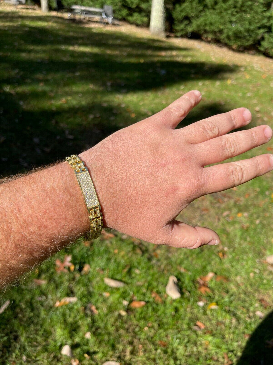 Italiano Silver, Inc MOISSANITE Presidential ID Bracelet 14k Gold Vermeil Real 925 Silver Iced HipHop