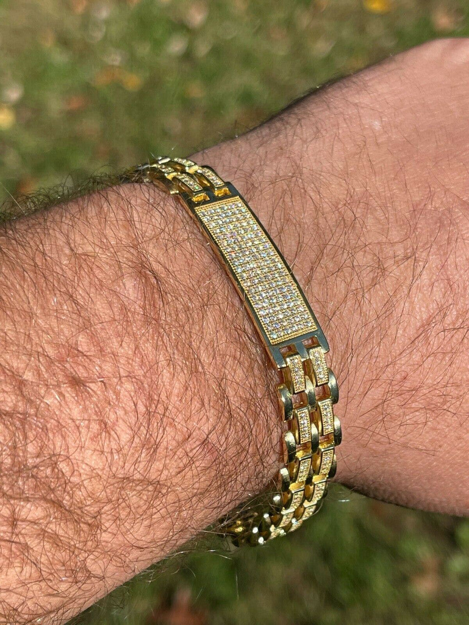 Italiano Silver, Inc MOISSANITE Presidential ID Bracelet 14k Gold Vermeil Real 925 Silver Iced HipHop