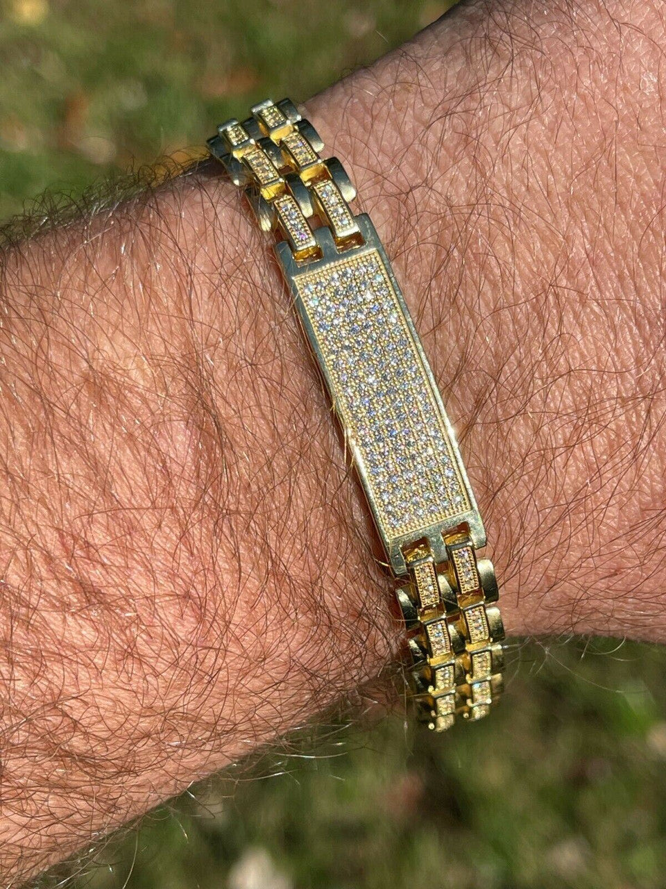 Italiano Silver, Inc MOISSANITE Presidential ID Bracelet 14k Gold Vermeil Real 925 Silver Iced HipHop