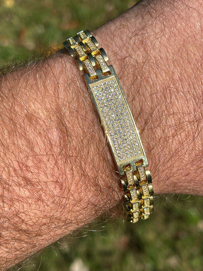 Italiano Silver, Inc MOISSANITE Presidential ID Bracelet 14k Gold Vermeil Real 925 Silver Iced HipHop