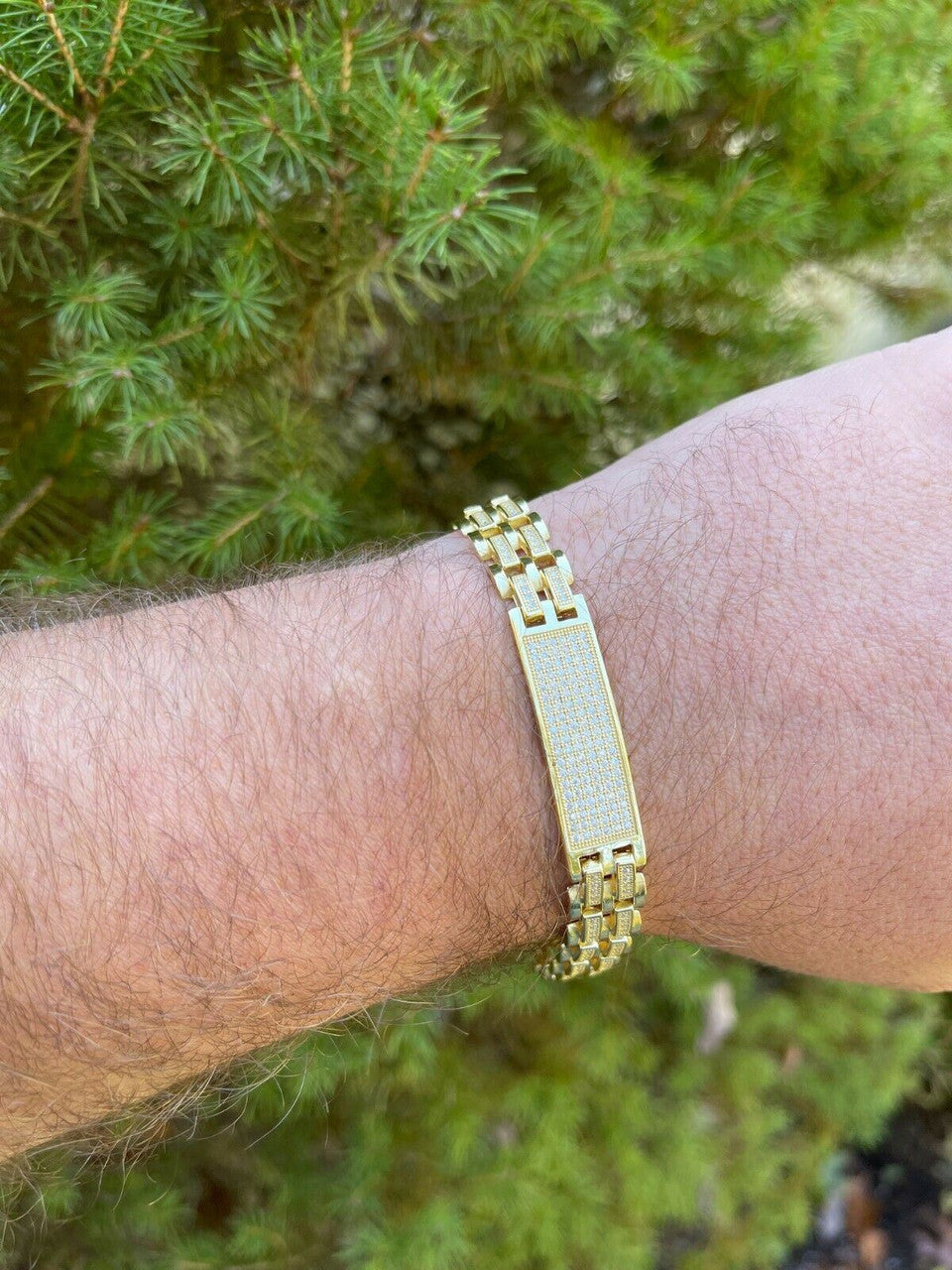 Italiano Silver, Inc MOISSANITE Presidential ID Bracelet 14k Gold Vermeil Real 925 Silver Iced HipHop