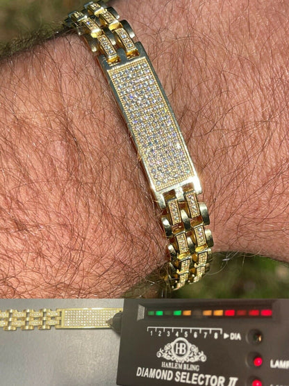Italiano Silver, Inc MOISSANITE Presidential ID Bracelet 14k Gold Vermeil Real 925 Silver Iced HipHop