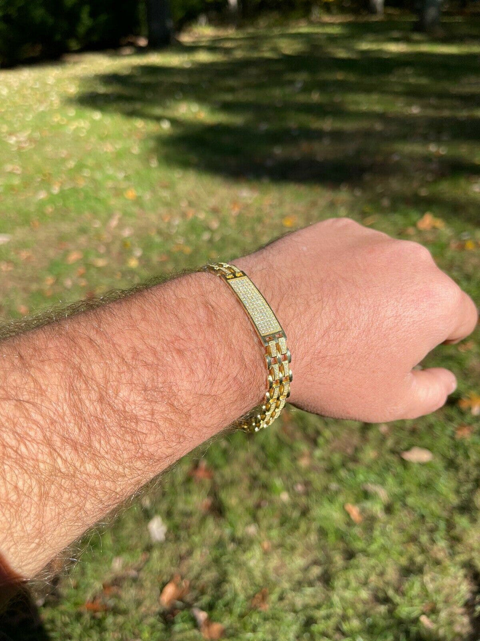 Italiano Silver, Inc MOISSANITE Presidential ID Bracelet 14k Gold Vermeil Real 925 Silver Iced HipHop