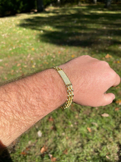 Italiano Silver, Inc MOISSANITE Presidential ID Bracelet 14k Gold Vermeil Real 925 Silver Iced HipHop