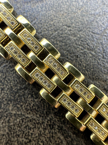 Italiano Silver, Inc. MOISSANITE Presidential ID Panther Bracelet 14k Gold Plated Real 925 Silver Iced