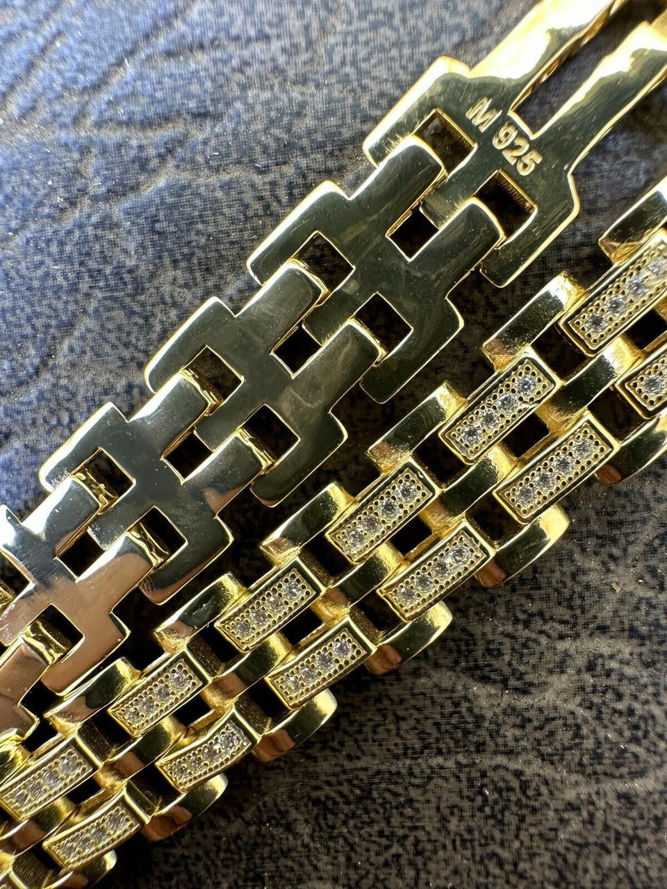 Italiano Silver, Inc. MOISSANITE Presidential ID Panther Bracelet 14k Gold Plated Real 925 Silver Iced