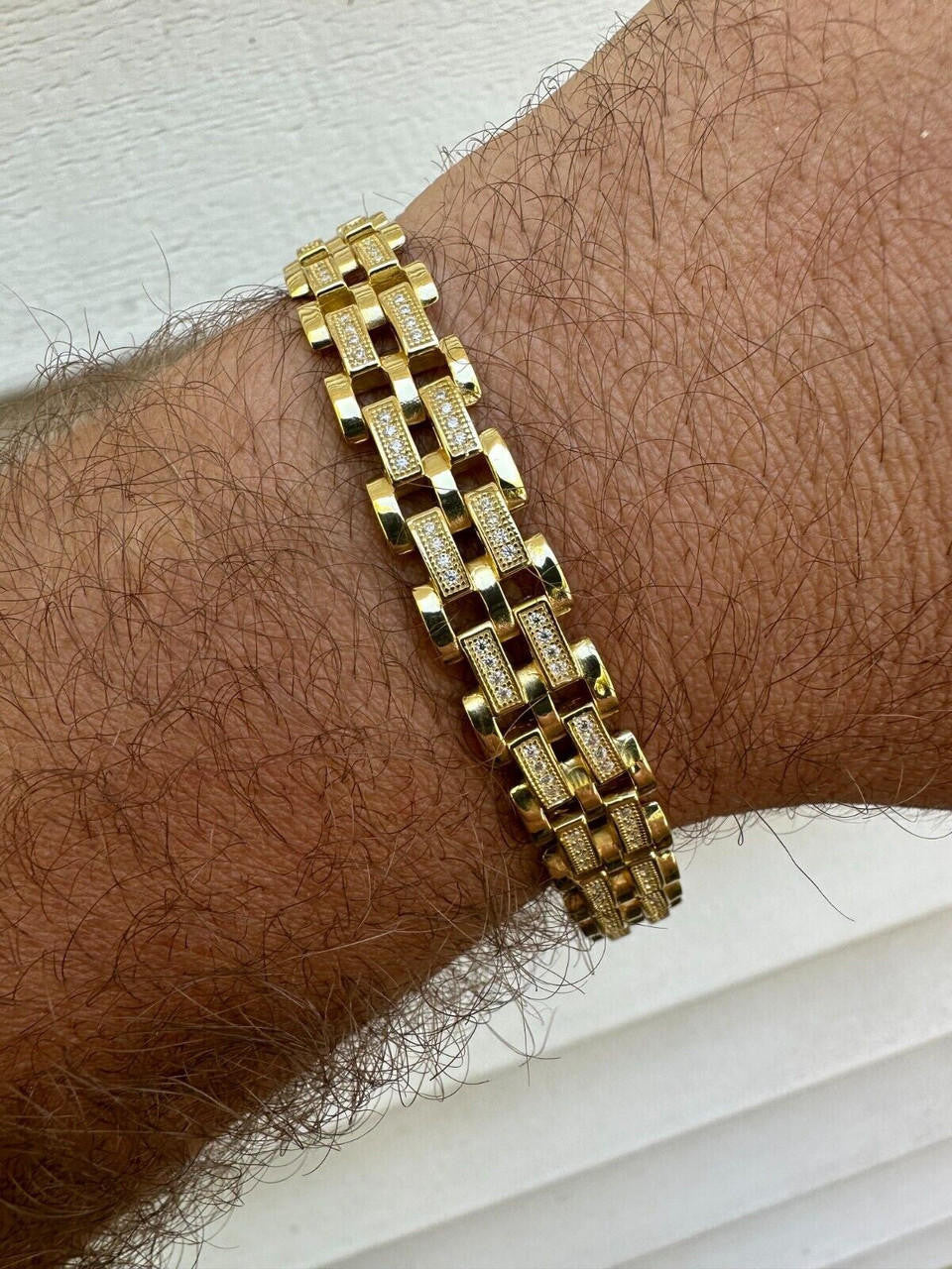 Italiano Silver, Inc. MOISSANITE Presidential ID Panther Bracelet 14k Gold Plated Real 925 Silver Iced