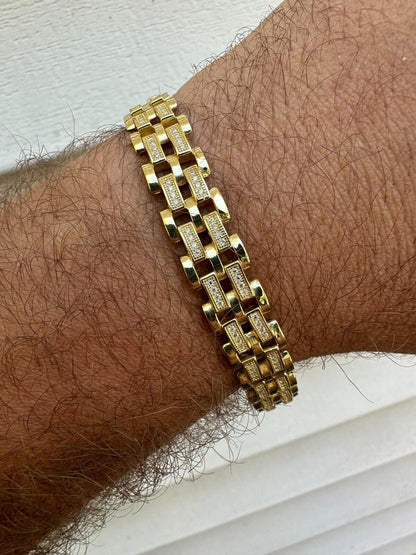 Italiano Silver, Inc. MOISSANITE Presidential ID Panther Bracelet 14k Gold Plated Real 925 Silver Iced