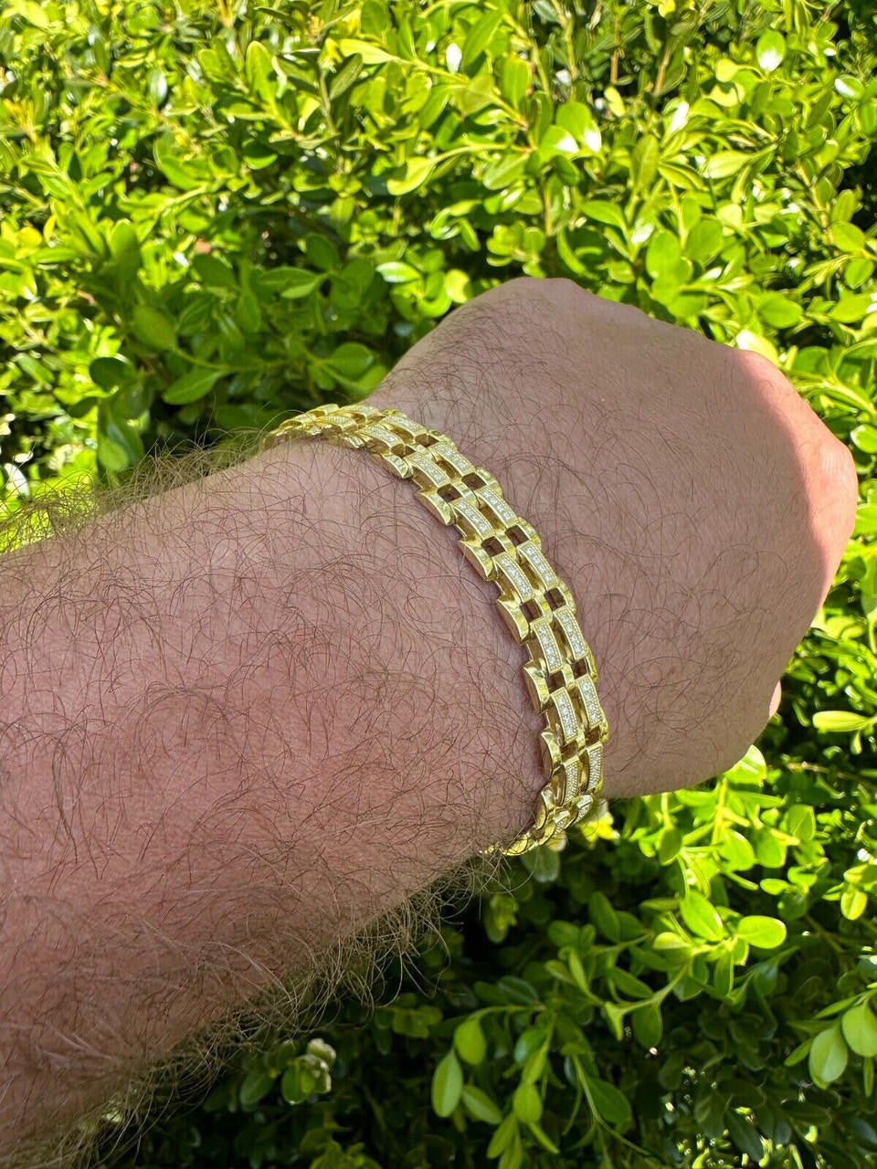 Italiano Silver, Inc. MOISSANITE Presidential ID Panther Bracelet 14k Gold Plated Real 925 Silver Iced