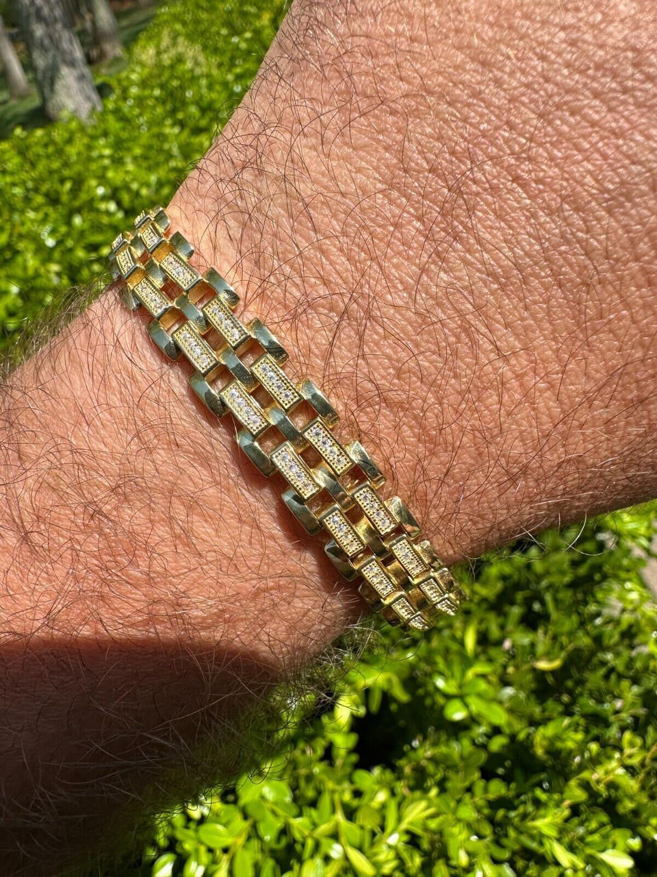 Italiano Silver, Inc. MOISSANITE Presidential ID Panther Bracelet 14k Gold Plated Real 925 Silver Iced