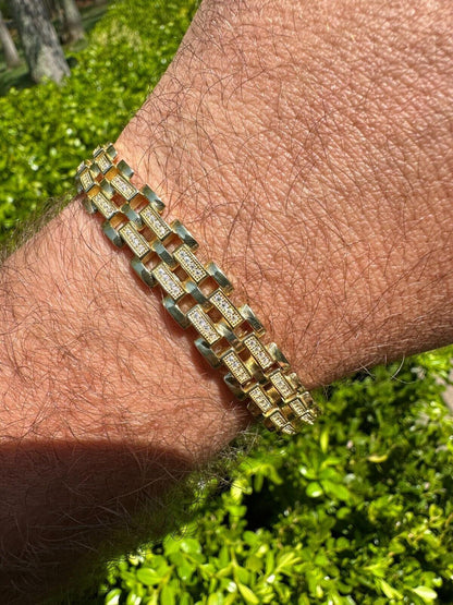 Italiano Silver, Inc. MOISSANITE Presidential ID Panther Bracelet 14k Gold Plated Real 925 Silver Iced