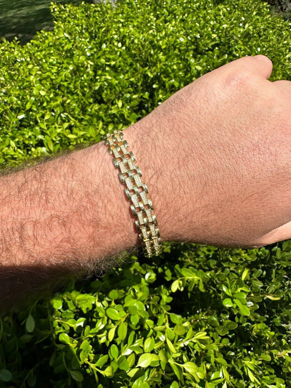 Italiano Silver, Inc. MOISSANITE Presidential ID Panther Bracelet 14k Gold Plated Real 925 Silver Iced