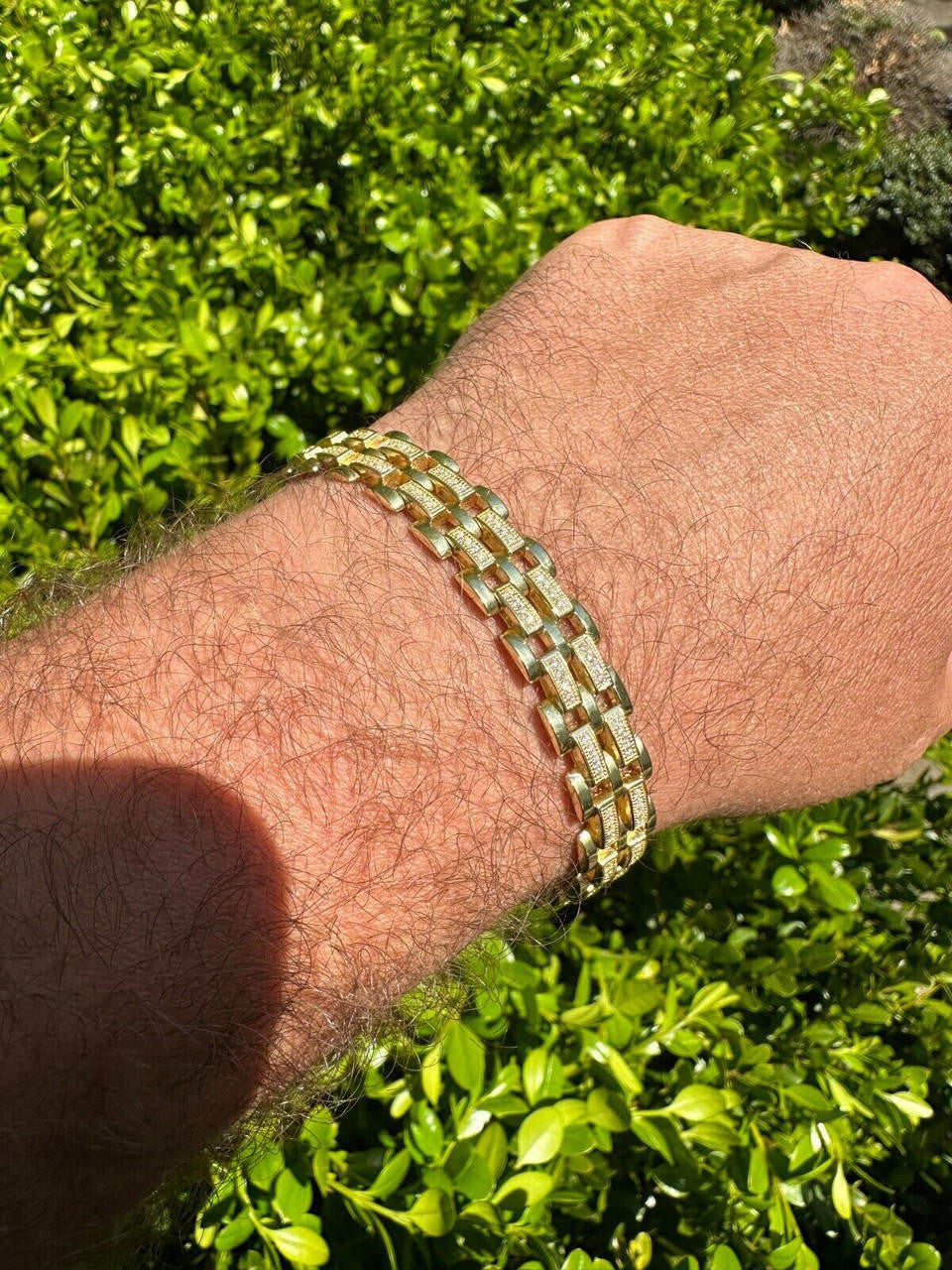 Italiano Silver, Inc. MOISSANITE Presidential ID Panther Bracelet 14k Gold Plated Real 925 Silver Iced