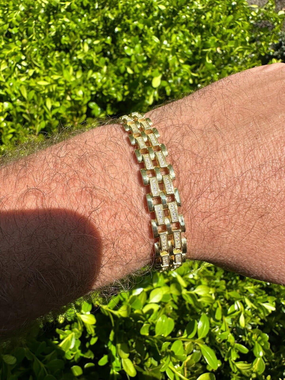 Italiano Silver, Inc. MOISSANITE Presidential ID Panther Bracelet 14k Gold Plated Real 925 Silver Iced