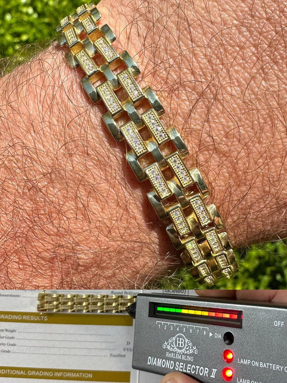 Italiano Silver, Inc. MOISSANITE Presidential ID Panther Bracelet 14k Gold Plated Real 925 Silver Iced