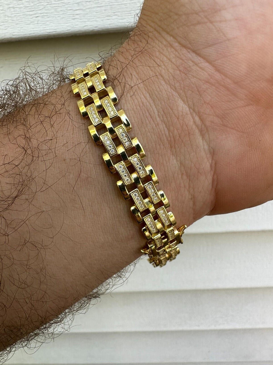 Italiano Silver, Inc. MOISSANITE Presidential ID Panther Bracelet 14k Gold Plated Real 925 Silver Iced