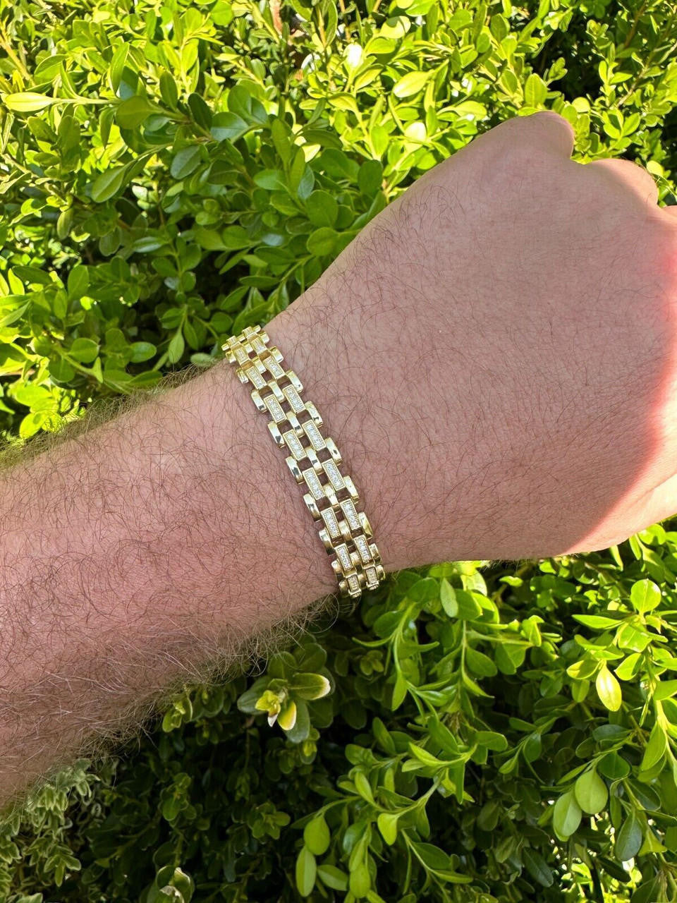 Italiano Silver, Inc. MOISSANITE Presidential ID Panther Bracelet 14k Gold Plated Real 925 Silver Iced