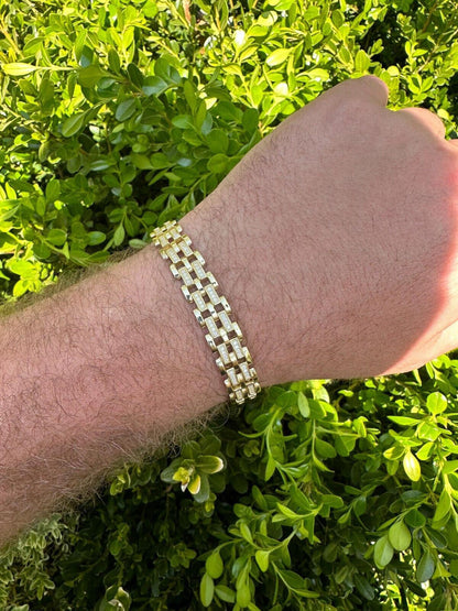 Italiano Silver, Inc. MOISSANITE Presidential ID Panther Bracelet 14k Gold Plated Real 925 Silver Iced