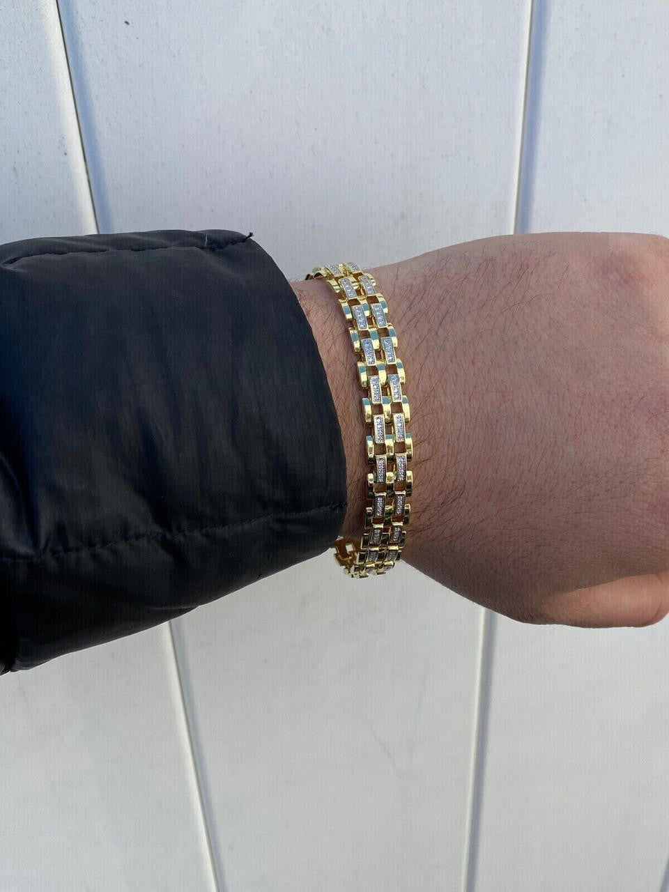 Italiano Silver, Inc. MOISSANITE Presidential ID Panther Bracelet 14k Gold Plated Real 925 Silver Iced