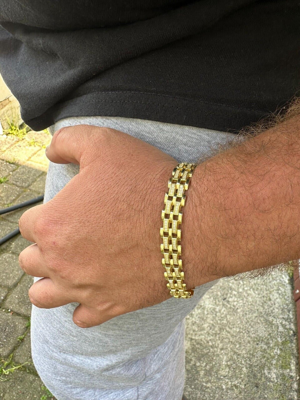 Italiano Silver, Inc. MOISSANITE Presidential ID Panther Bracelet 14k Gold Plated Real 925 Silver Iced