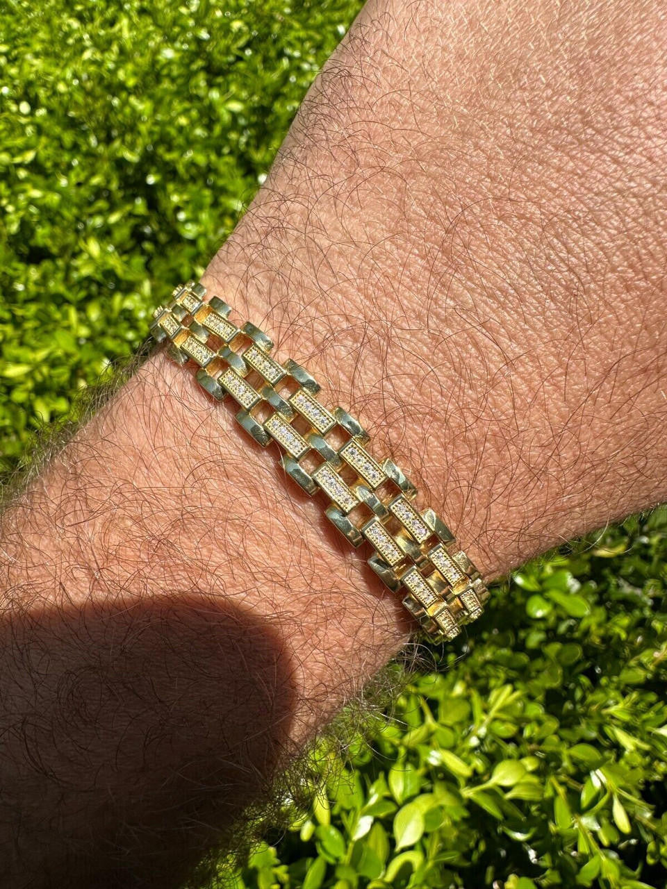 Italiano Silver, Inc. MOISSANITE Presidential ID Panther Bracelet 14k Gold Plated Real 925 Silver Iced