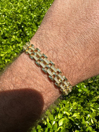 Italiano Silver, Inc. MOISSANITE Presidential ID Panther Bracelet 14k Gold Plated Real 925 Silver Iced