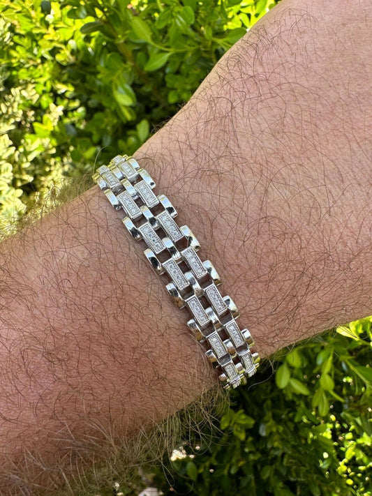 Italiano Silver, Inc. MOISSANITE Presidential ID Panther Link Bracelet Real 925 Silver Ice Out Hip Hop