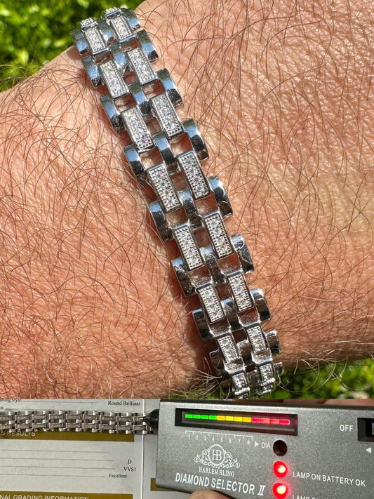 Italiano Silver, Inc. MOISSANITE Presidential ID Panther Link Bracelet Real 925 Silver Ice Out Hip Hop