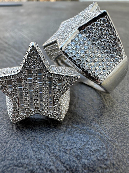Italiano Silver, Inc. MOISSANITE Real 925 Silver Iced Baguette Star Ring MOISSANITE Pass Diamond Test